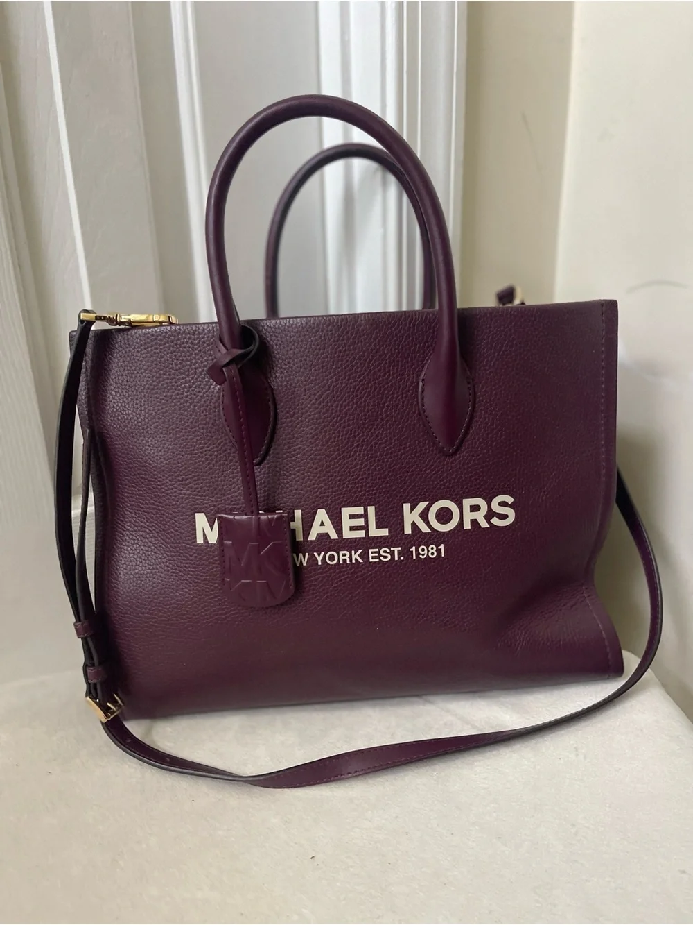 Michael Kors Plum Leather Tote with Bold Logo